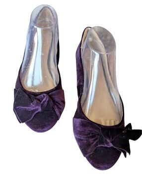 FIONI Womens Purple Velvet Bow Flats Size 9 Casual Business Comfort